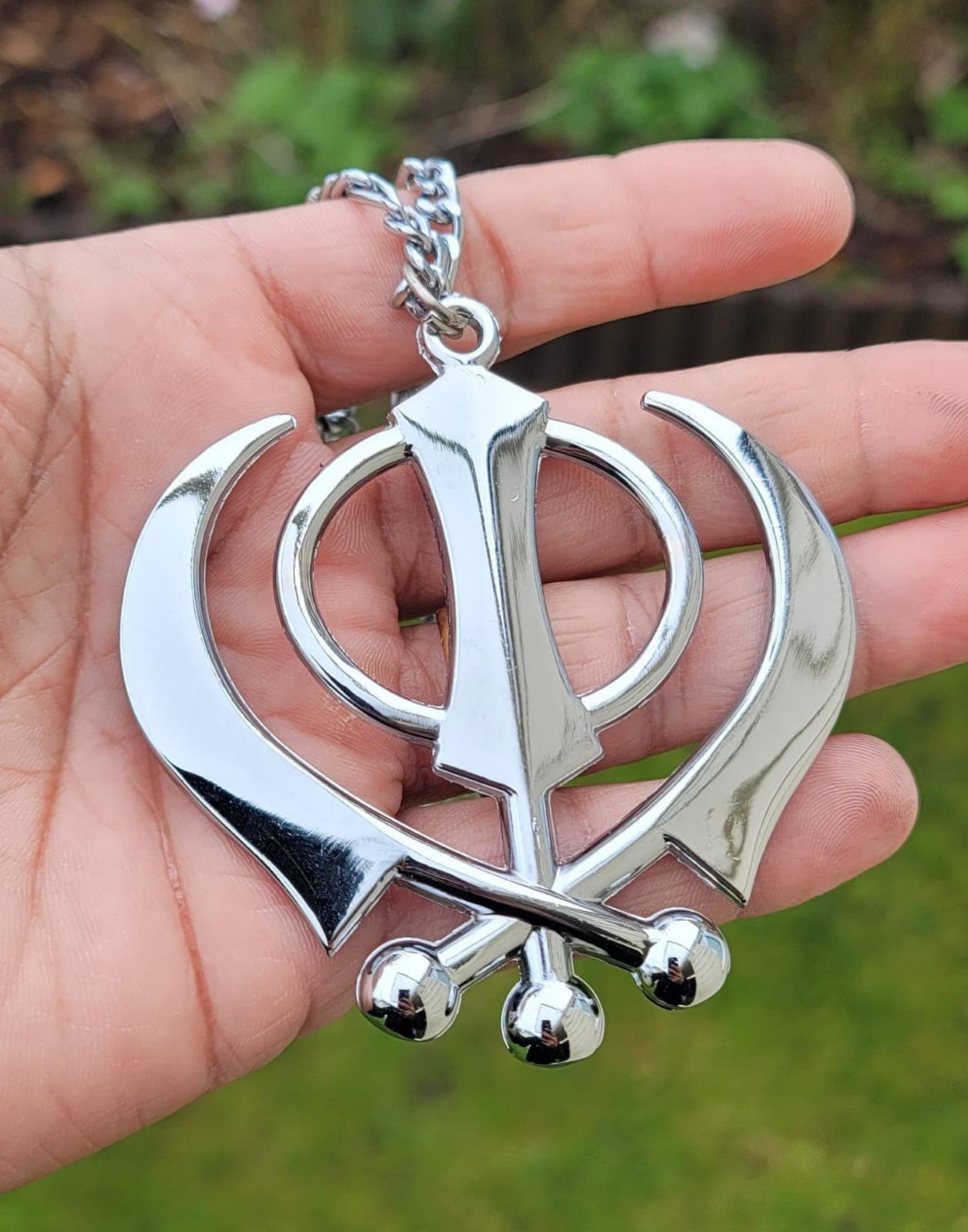 Large stainless steel punjabi sikh large khanda pendant car rear mirror hanging