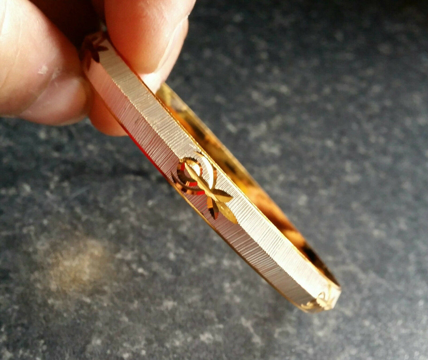 Two Tone Silver Gold Plated Laser Khandas Engraved Sikh Singh Khalsa Kara Bangle