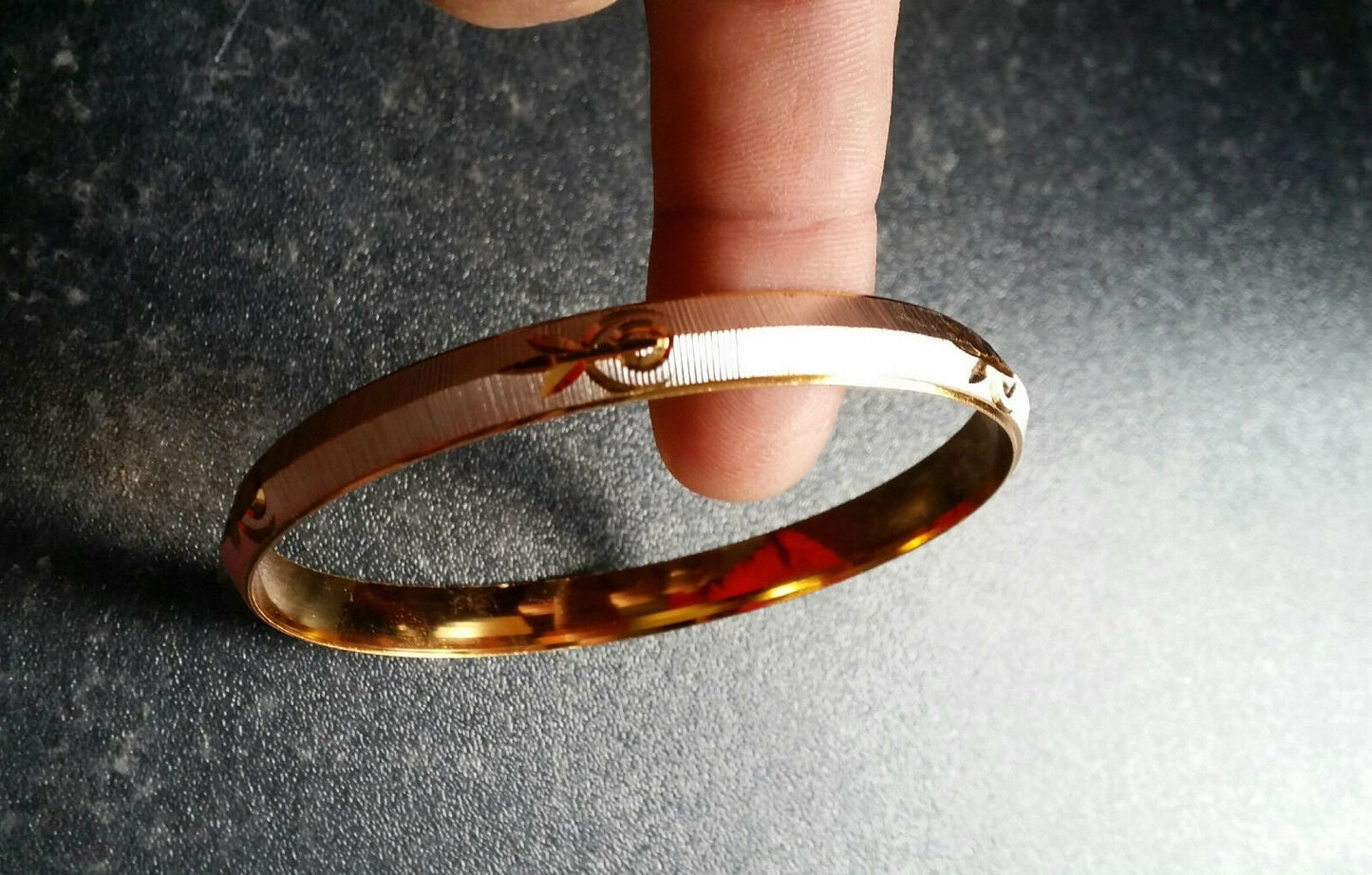 Two Tone Silver Gold Plated Laser Khandas Engraved Sikh Singh Khalsa Kara Bangle