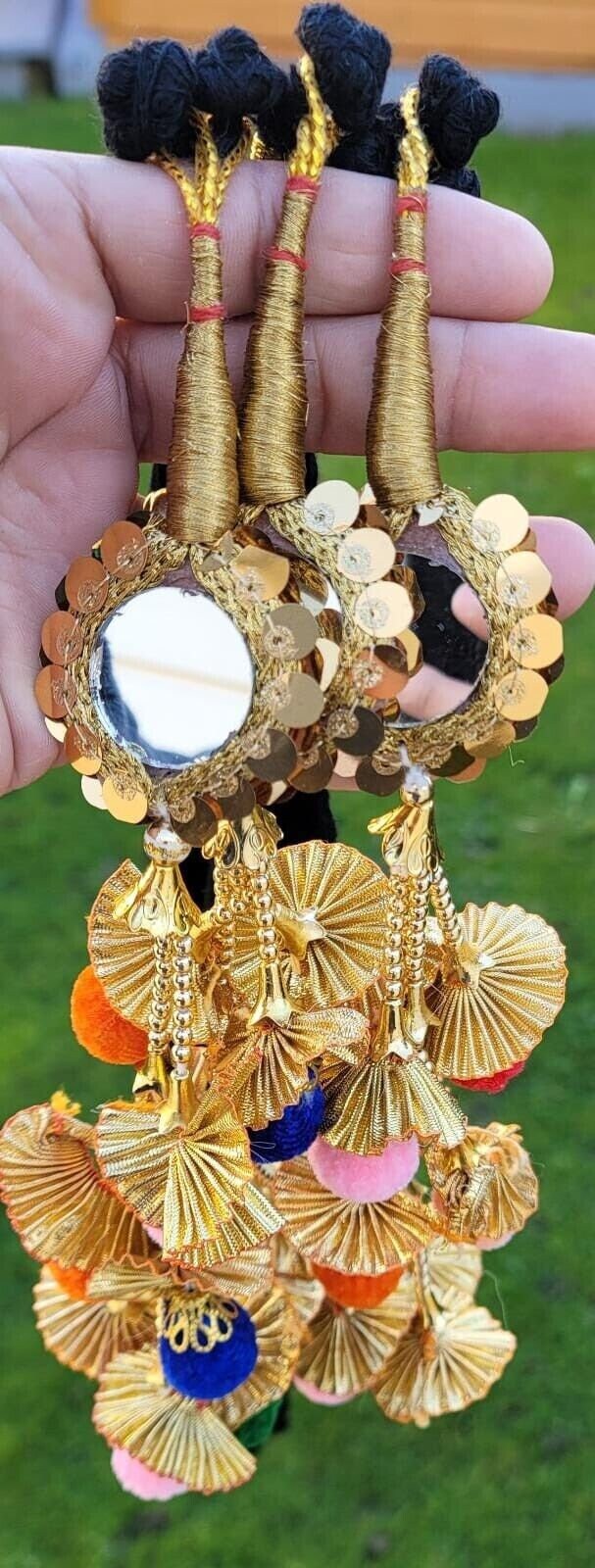 Indian punjabi parandi mehndi jaago mirror bridal patiala paranda hair braid tt1