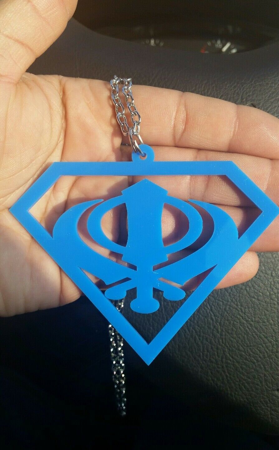 Blue acrylic khanda punjabi sikh singh pendant car rear mirror hanging chain