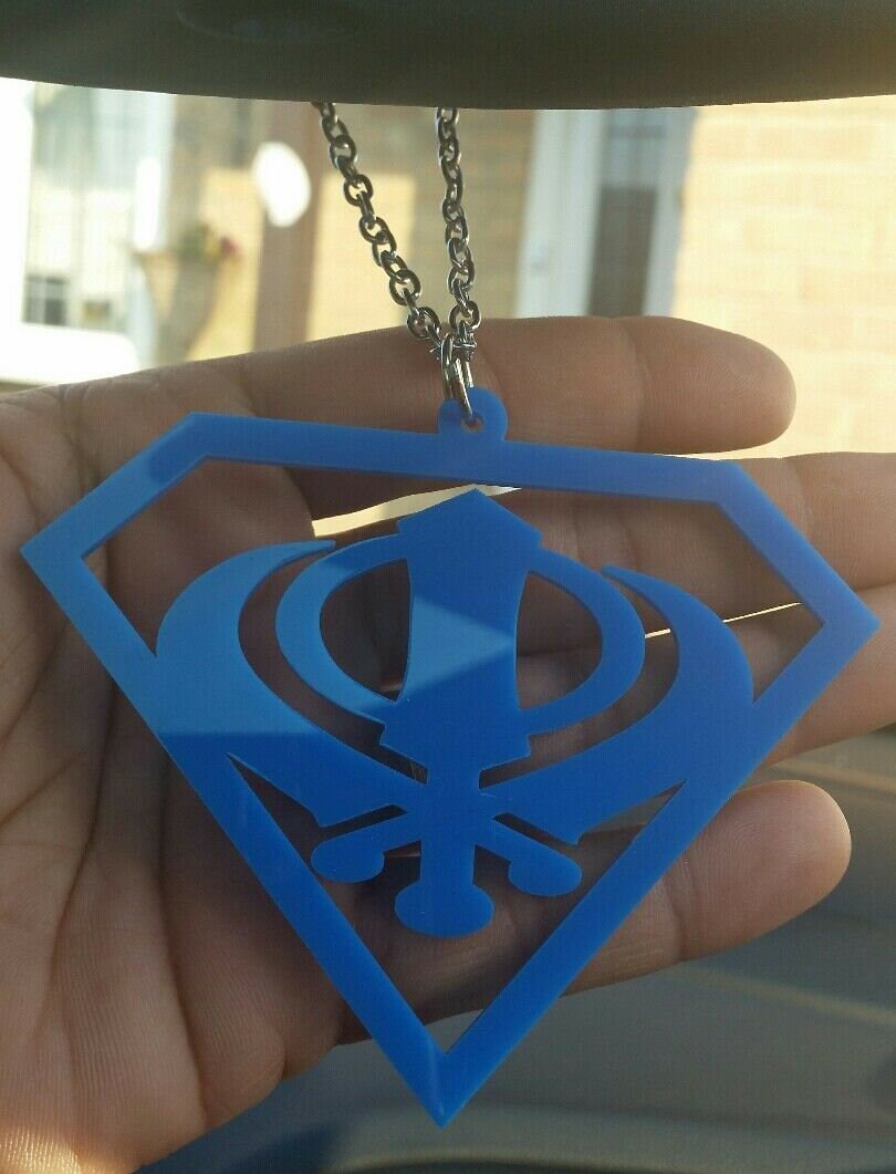 Blue acrylic khanda punjabi sikh singh pendant car rear mirror hanging chain