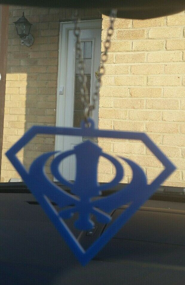 Blue acrylic khanda punjabi sikh singh pendant car rear mirror hanging chain
