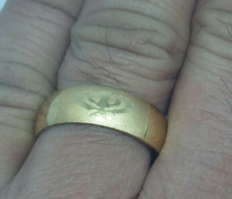 Beautiful gold plated laser engraved khanda ring hindu sikh punjabi challa gift