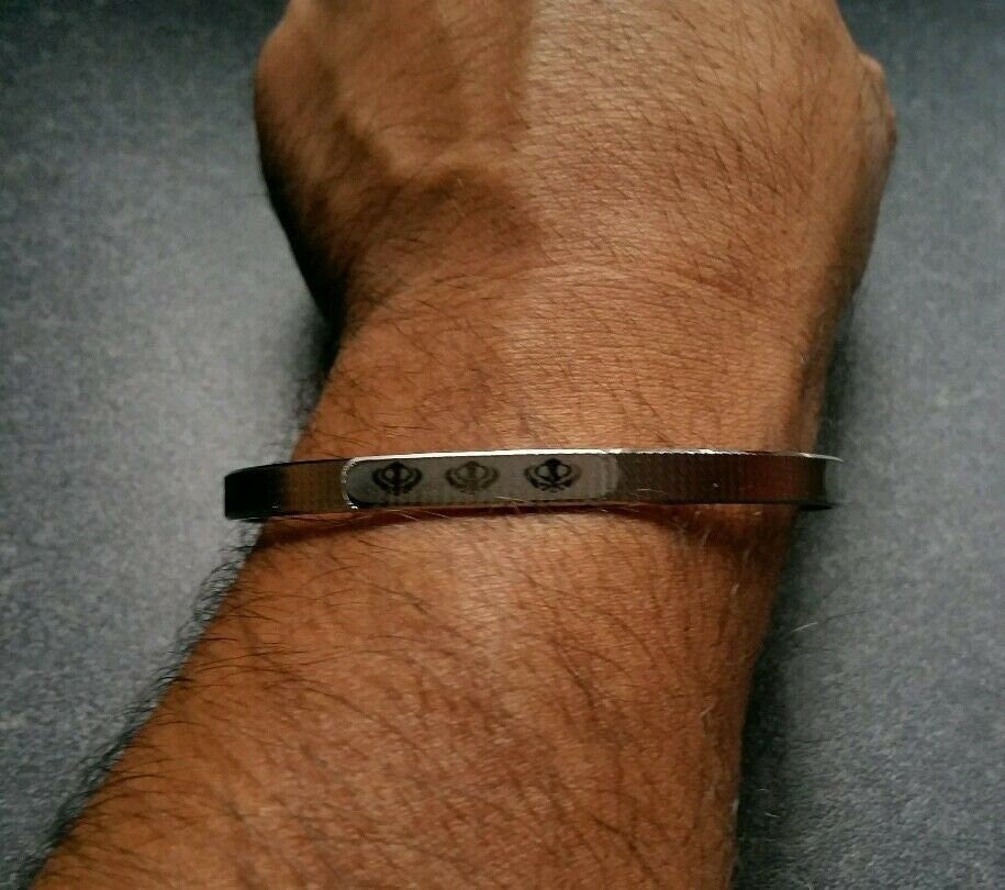 Silver plated laser engraved khandas sikh singh khalsa kada bangle kara qe1