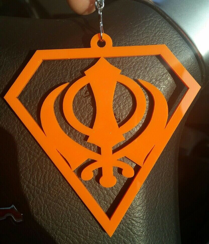 Orange acrylic khanda punjabi sikh pendant singh kaur car mirror hanging chain