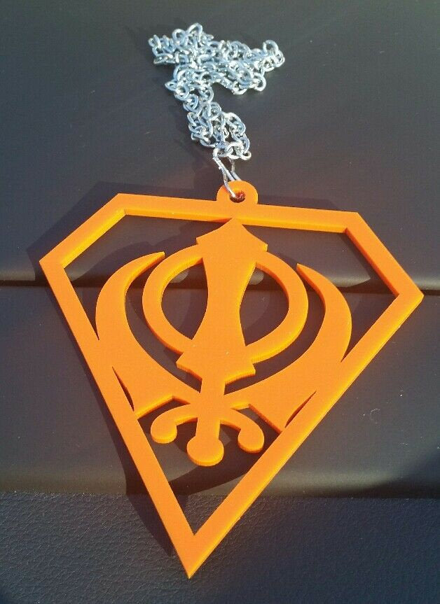 Orange acrylic khanda punjabi sikh pendant singh kaur car mirror hanging chain