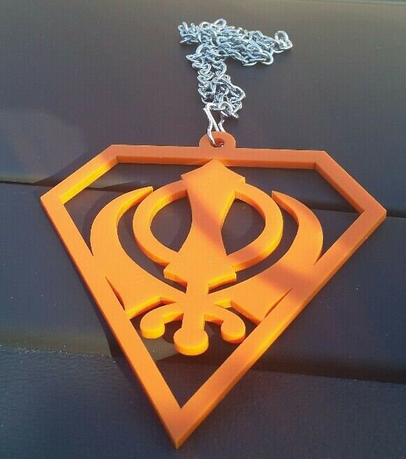 Orange acrylic khanda punjabi sikh pendant singh kaur car mirror hanging chain