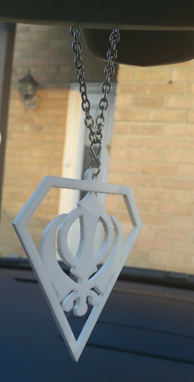 White Acrylic Khanda Punjabi Sikh Pendant Singh Kaur Car Mirror Hanging chain