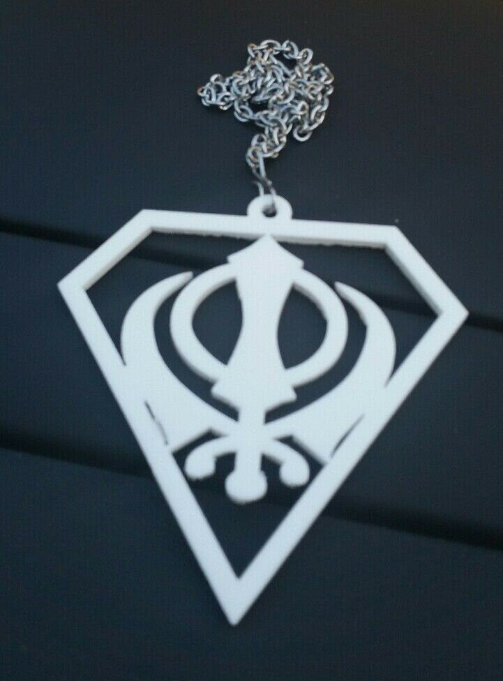White Acrylic Khanda Punjabi Sikh Pendant Singh Kaur Car Mirror Hanging chain