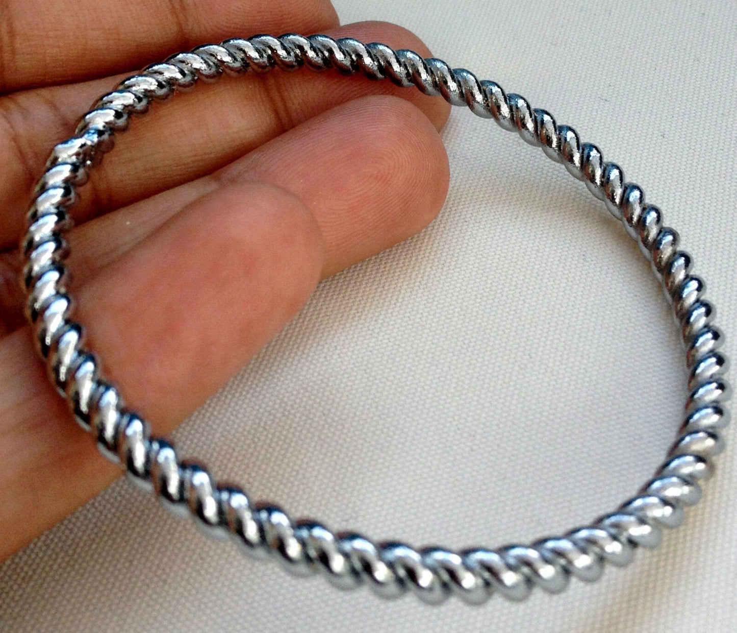 Unisex punjabi shining chrome plated twisted steel wire sikh kara singh bracelet