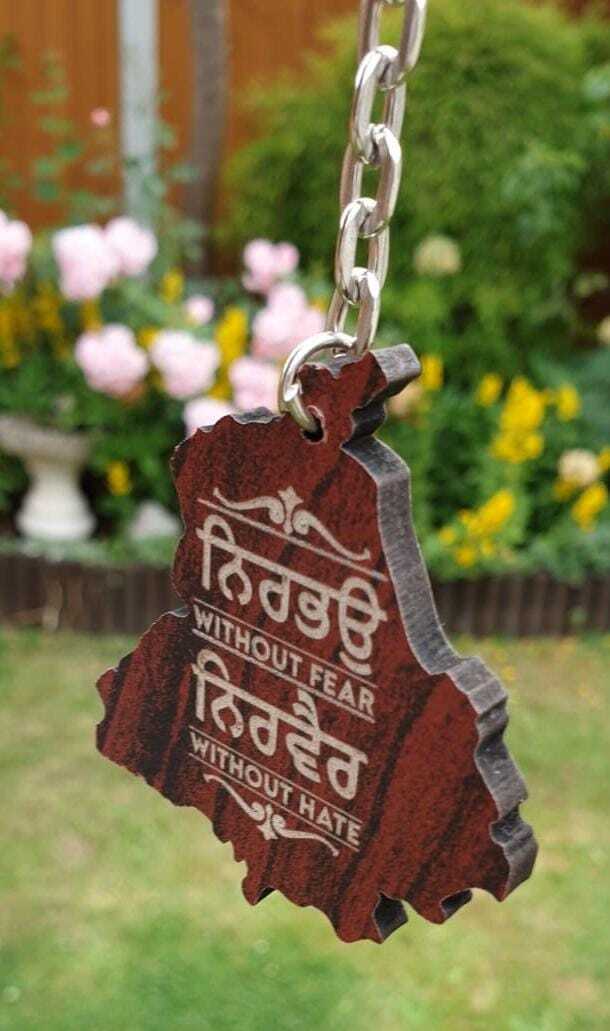 Punjab Map Gurmukhi Punjabi Alphabet Nirbhau Nirvair Jeevay Panjab Key chain KKA