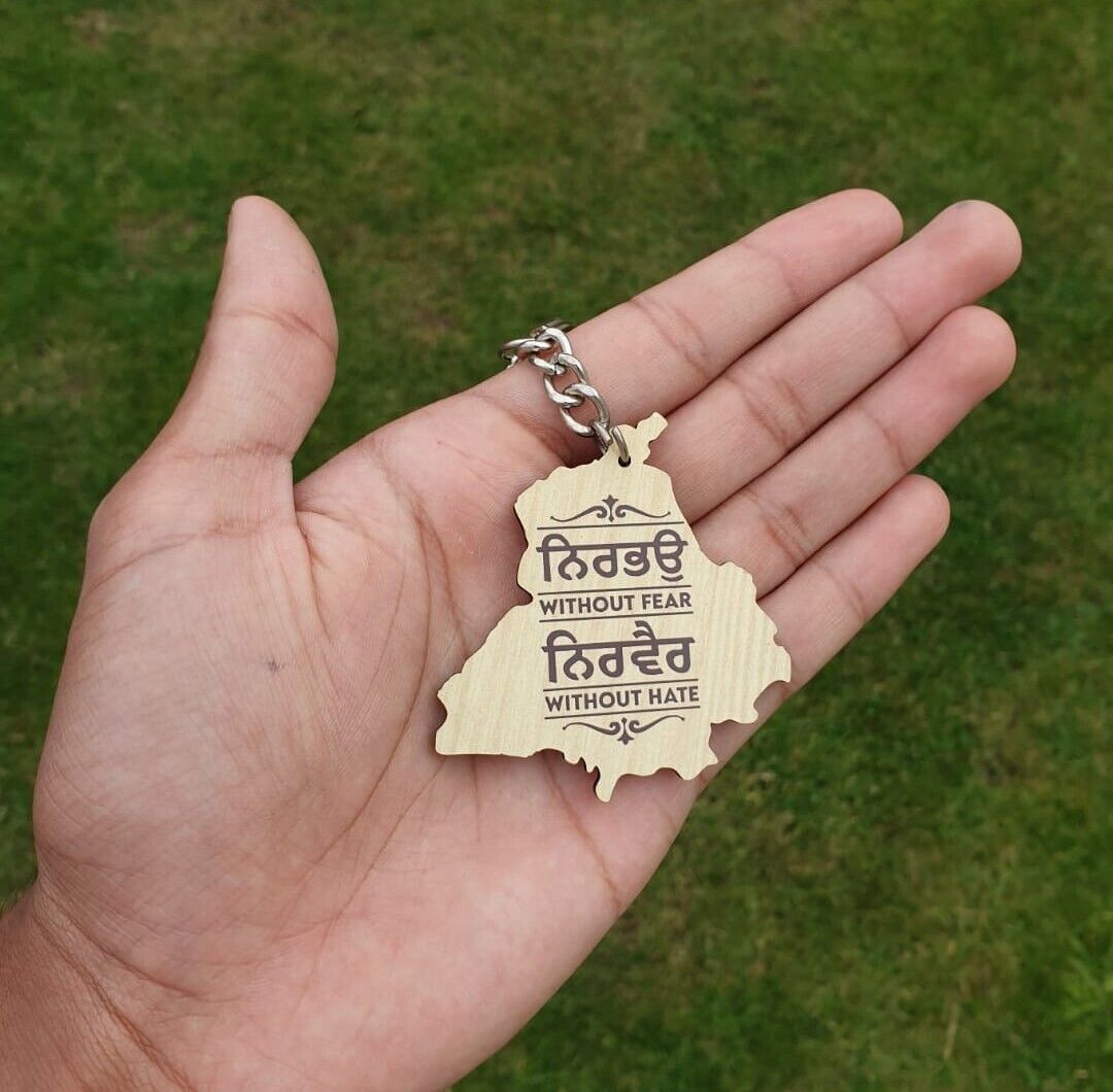Punjab Map Gurmukhi Punjabi Alphabet Nirbhau Nirvair Jeevay Panjab Key chain KKA