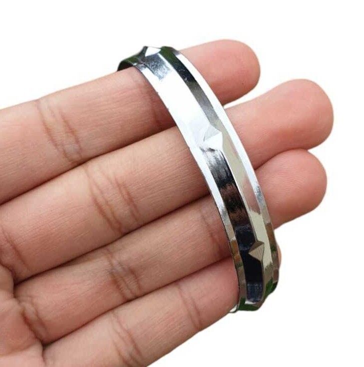 Chrome Plated Kara Sikh Kada Singh Kaur Khalsa Diamond Shape Ridged Bracelet V31