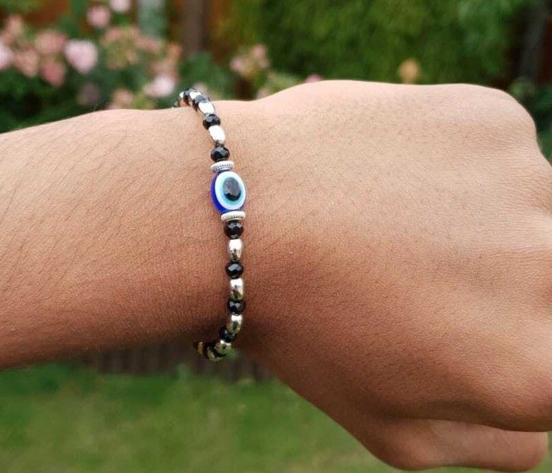 Nazar Shield Evil Eye Shani Protection Turkish Gold or Silver Tone Bracelet T7