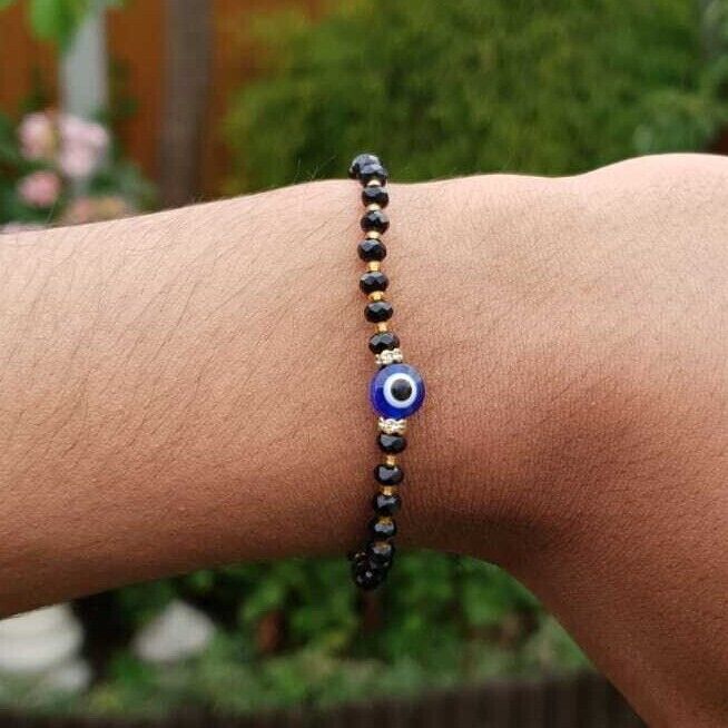 Nazar Shield Evil Eye Shani Protection Turkish Gold or Silver Tone Bracelet T7