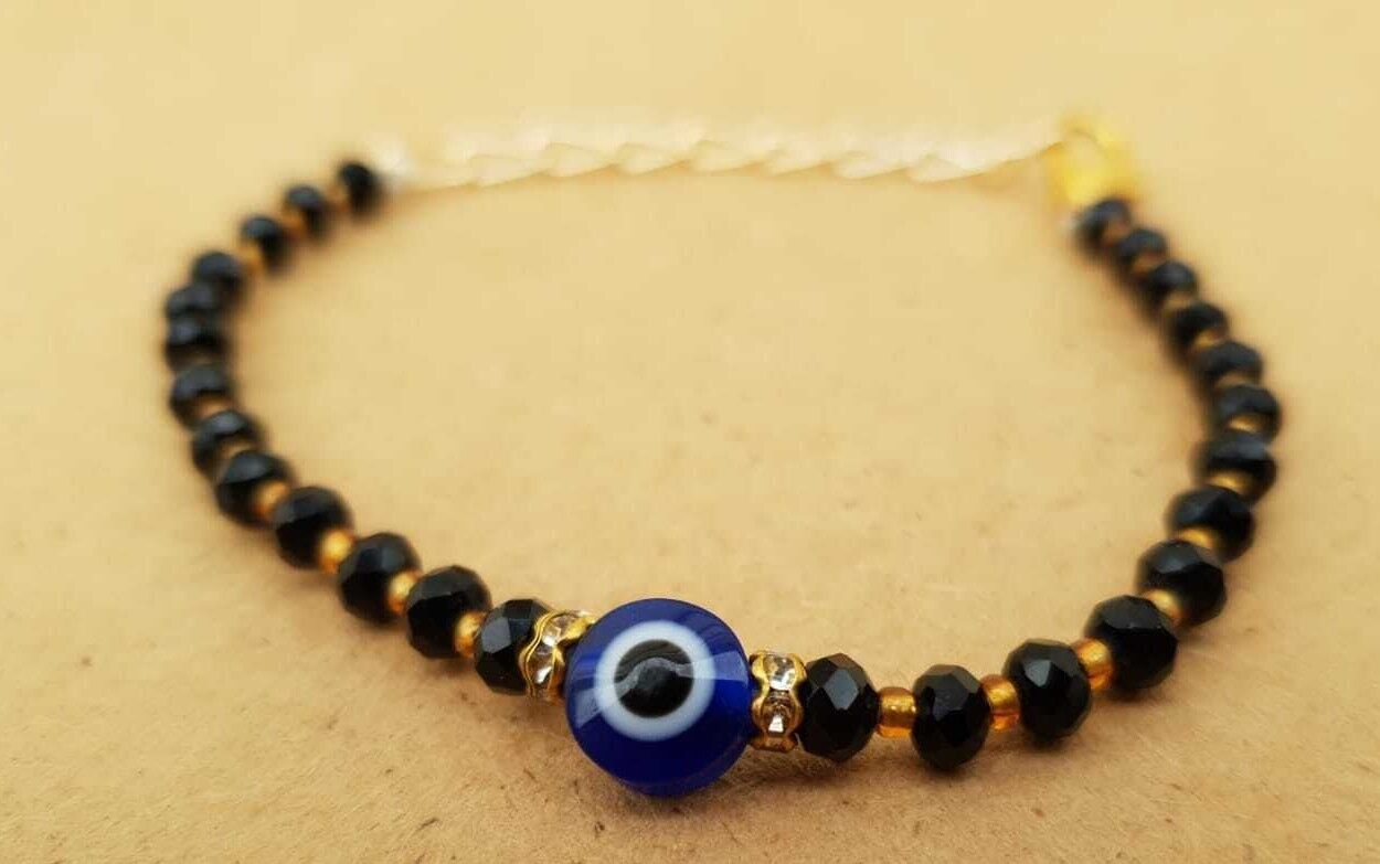Nazar Shield Evil Eye Shani Protection Turkish Gold or Silver Tone Bracelet T7