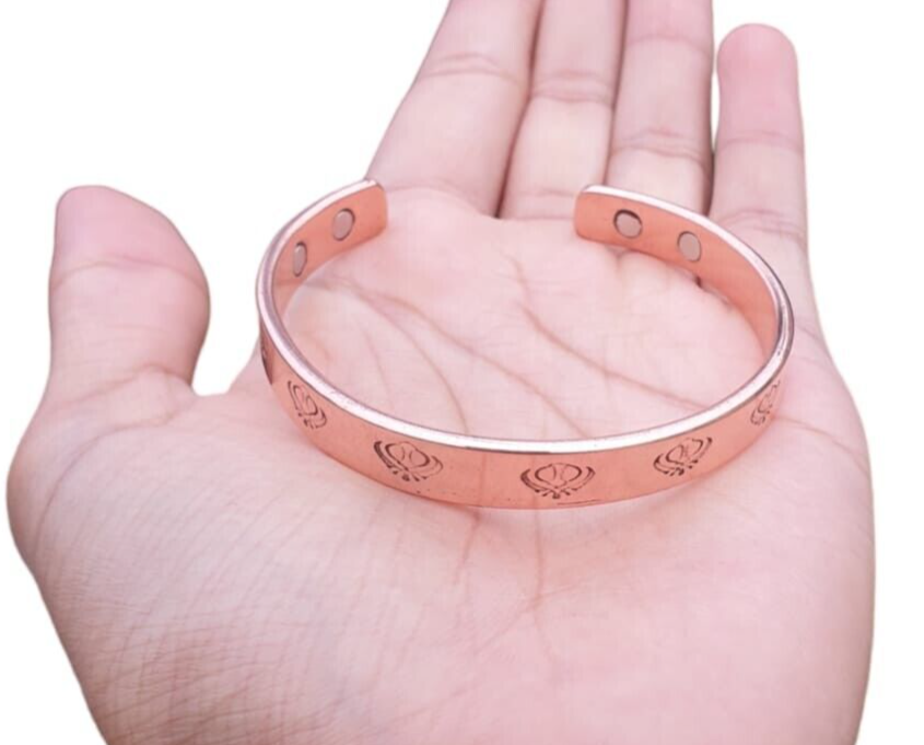 Magnet Copper Kara Khanda Engraved Sikh Kada Adjustable Bangle Hindu Tamba V33R