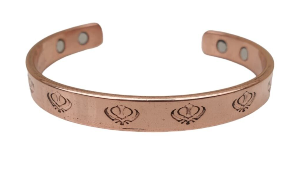 Magnet Copper Kara Khanda Engraved Sikh Kada Adjustable Bangle Hindu Tamba V33R