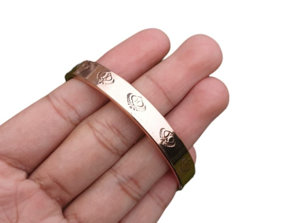 Magnet Copper Kara Khanda Engraved Sikh Kada Adjustable Bangle Hindu Tamba V33R