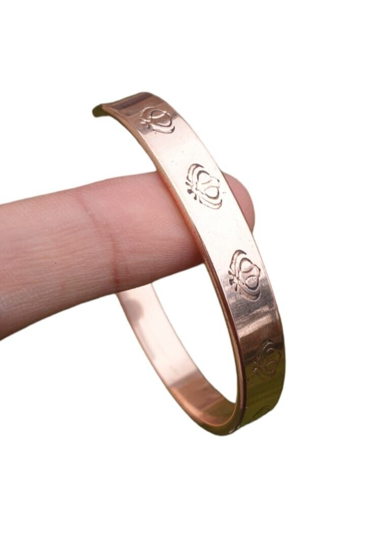 Magnet Copper Kara Khanda Engraved Sikh Kada Adjustable Bangle Hindu Tamba V33R