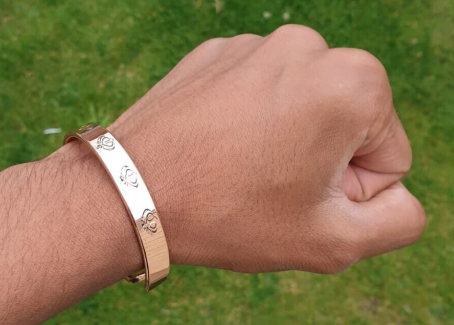 Magnet Copper Kara Khanda Engraved Sikh Kada Adjustable Bangle Hindu Tamba V33R