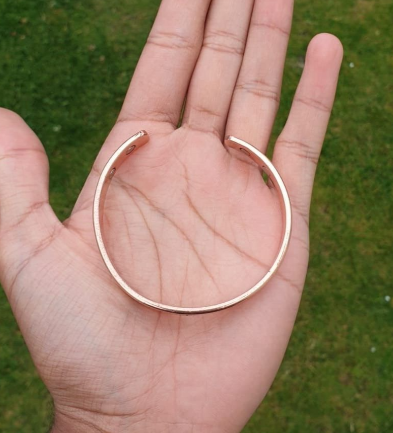 Magnet Copper Kara Khanda Engraved Sikh Kada Adjustable Bangle Hindu Tamba V33R