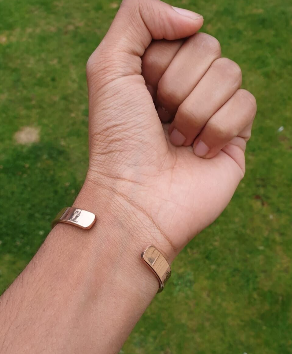 Magnet Copper Kara Khanda Engraved Sikh Kada Adjustable Bangle Hindu Tamba V33R