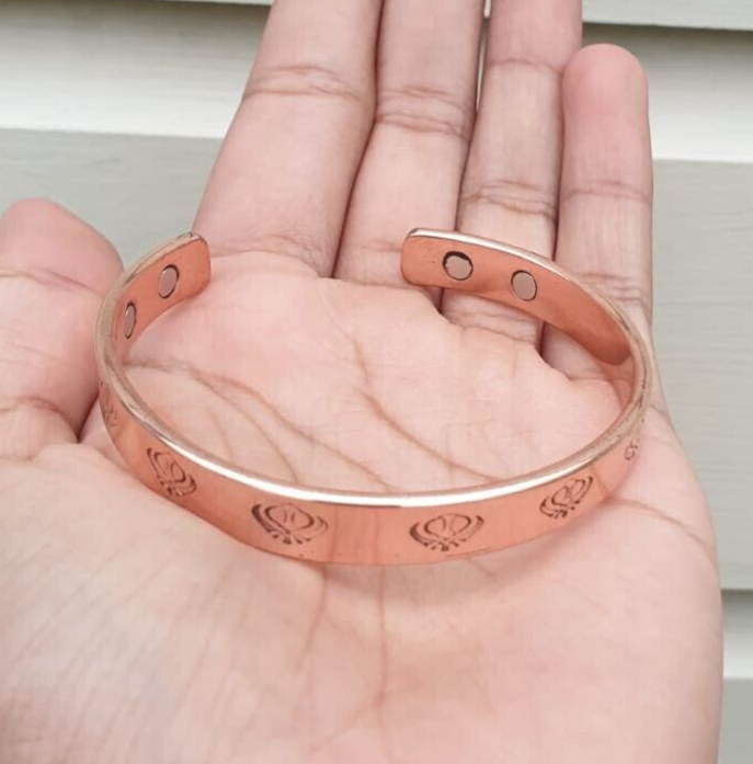 Magnet Copper Kara Khanda Engraved Sikh Kada Adjustable Bangle Hindu Tamba V33R