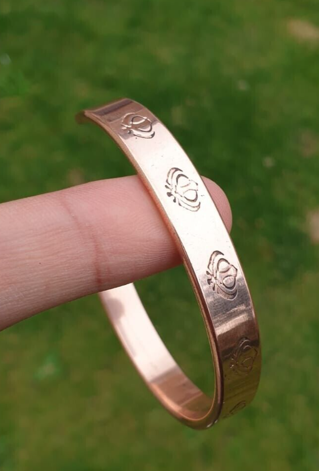 Magnet Copper Kara Khanda Engraved Sikh Kada Adjustable Bangle Hindu Tamba V33R