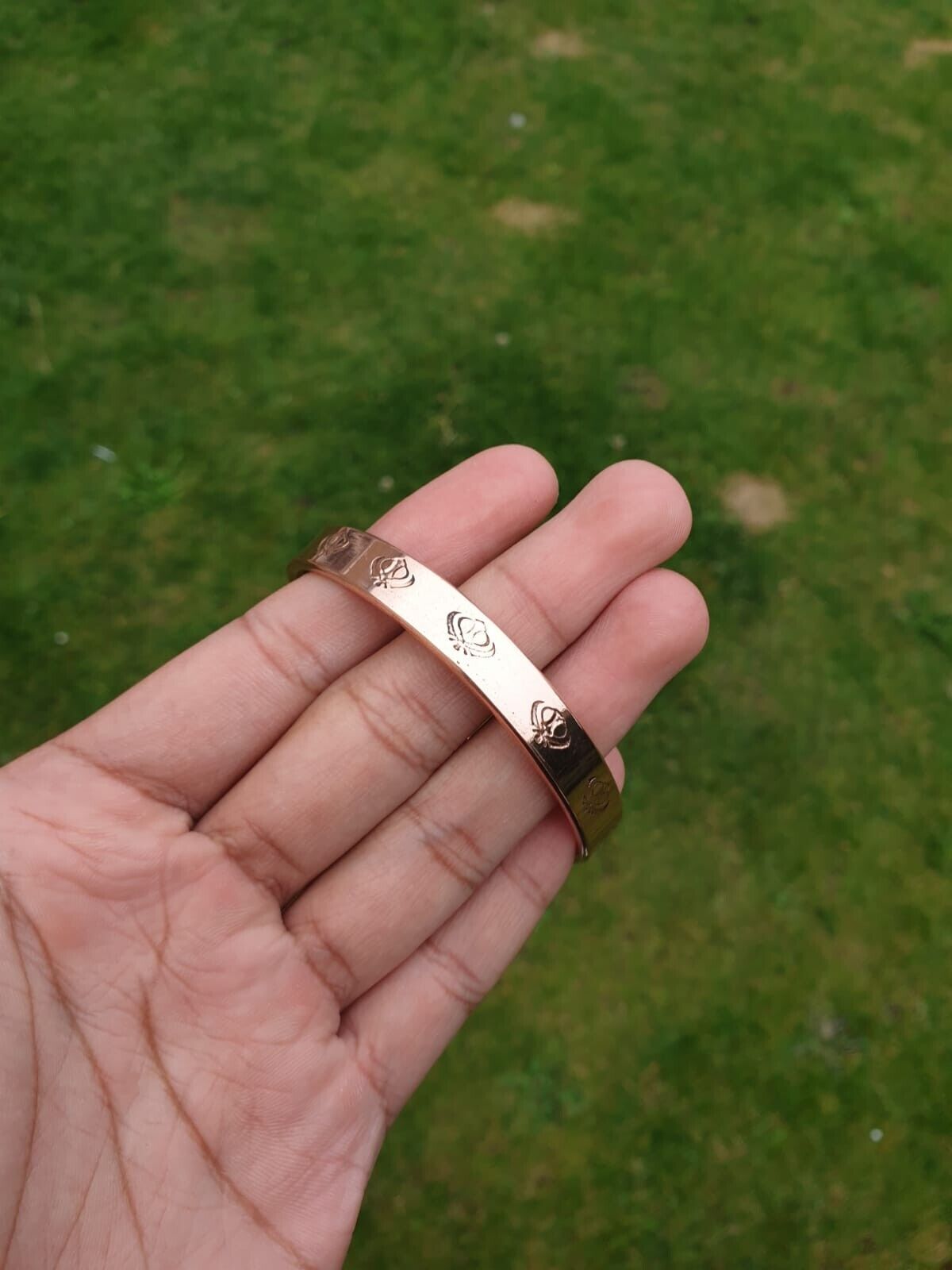 Magnet Copper Kara Khanda Engraved Sikh Kada Adjustable Bangle Hindu Tamba V33R
