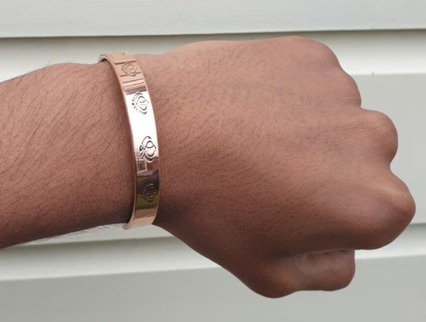 Magnet Copper Kara Khanda Engraved Sikh Kada Adjustable Bangle Hindu Tamba V33R