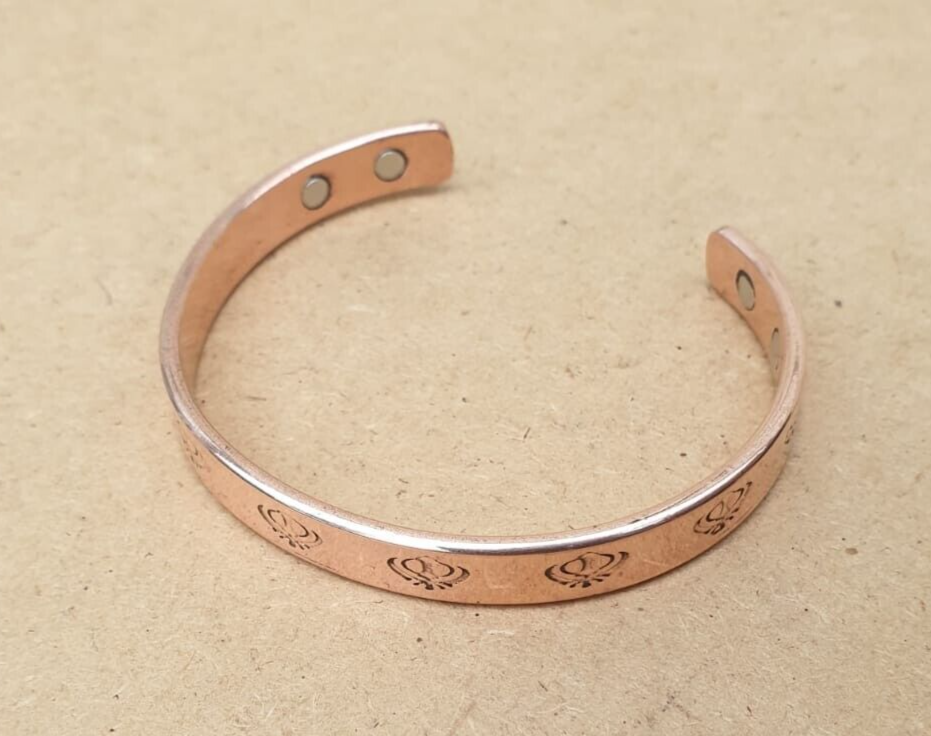Magnet Copper Kara Khanda Engraved Sikh Kada Adjustable Bangle Hindu Tamba V33R