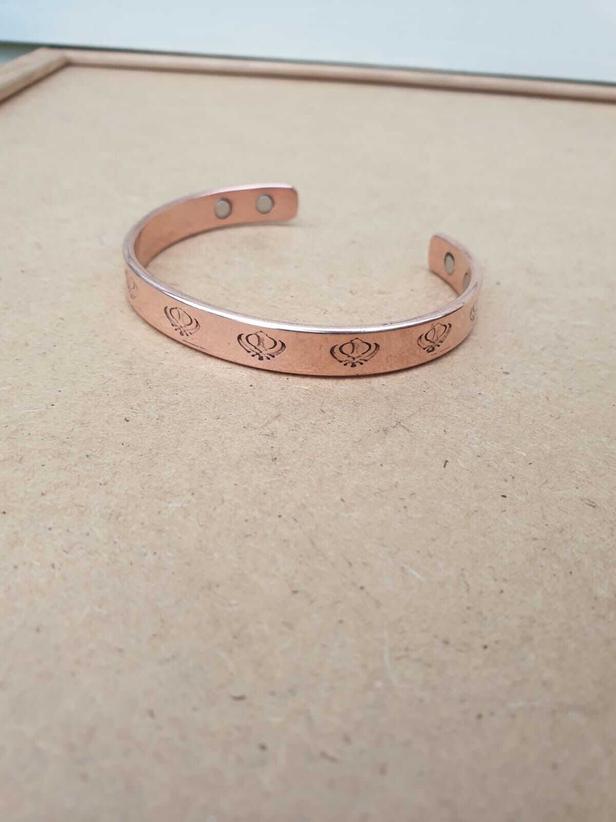 Magnet Copper Kara Khanda Engraved Sikh Kada Adjustable Bangle Hindu Tamba V33R