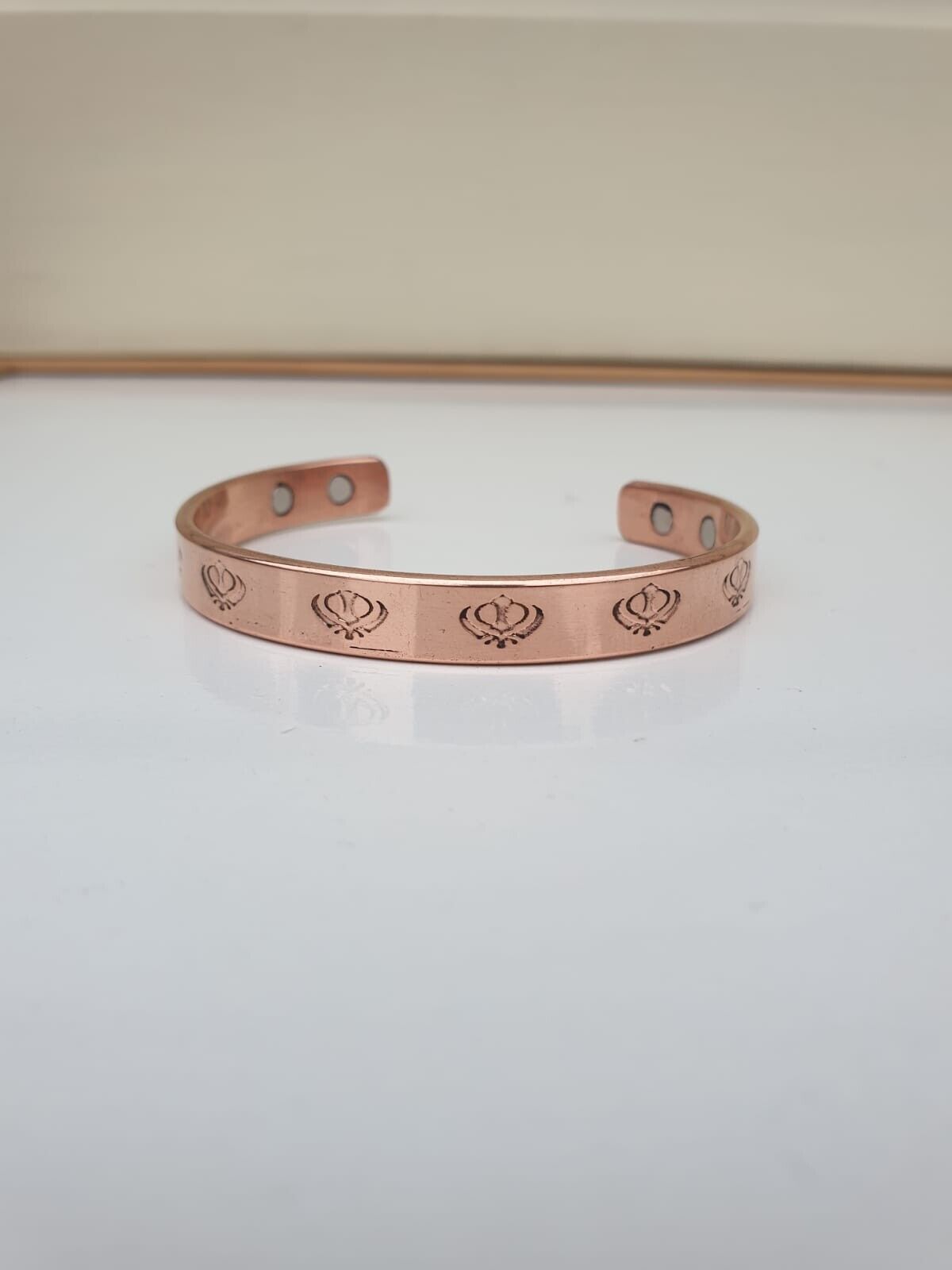 Magnet Copper Kara Khanda Engraved Sikh Kada Adjustable Bangle Hindu Tamba V33R