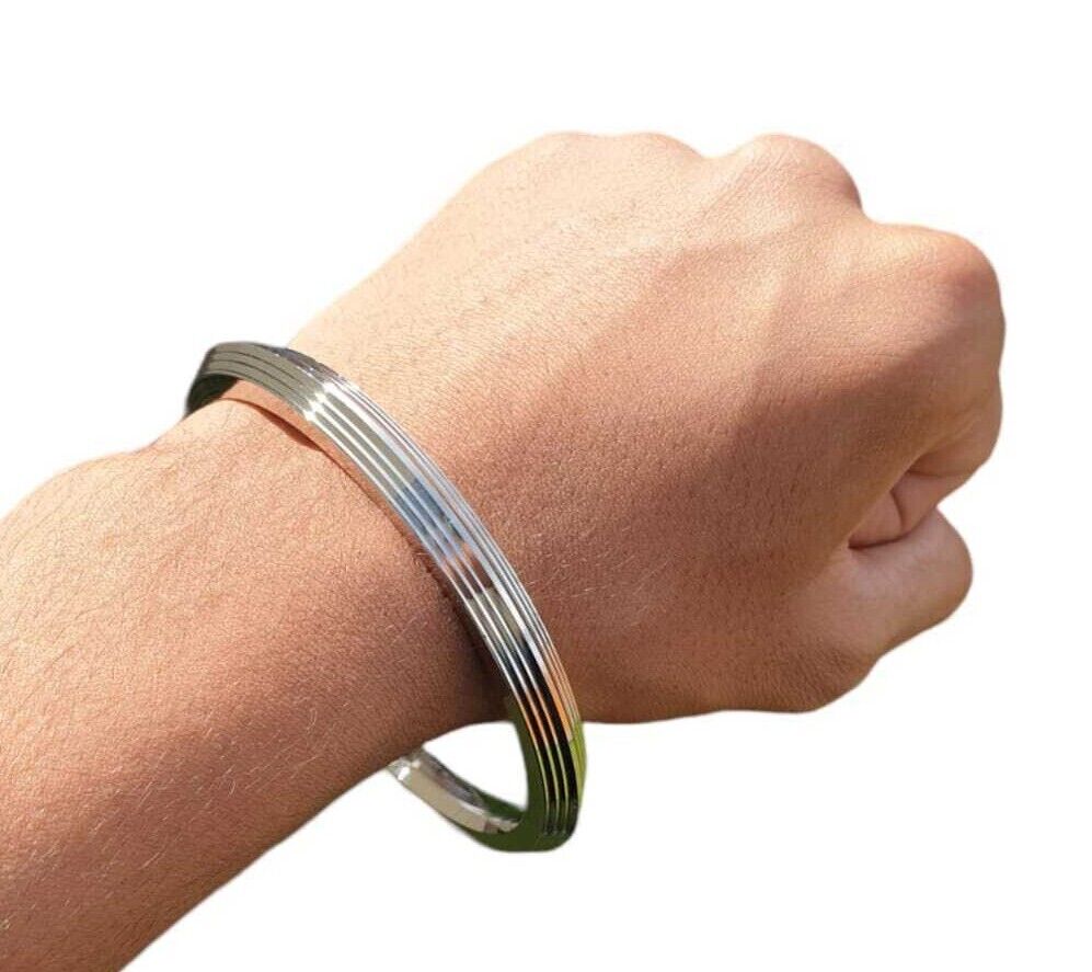 Stainless Steel Kara Seven Lines Bangle Sikh Singh Karha Khalsa Edged Kada CC30R Unisex Smooth Bracelet