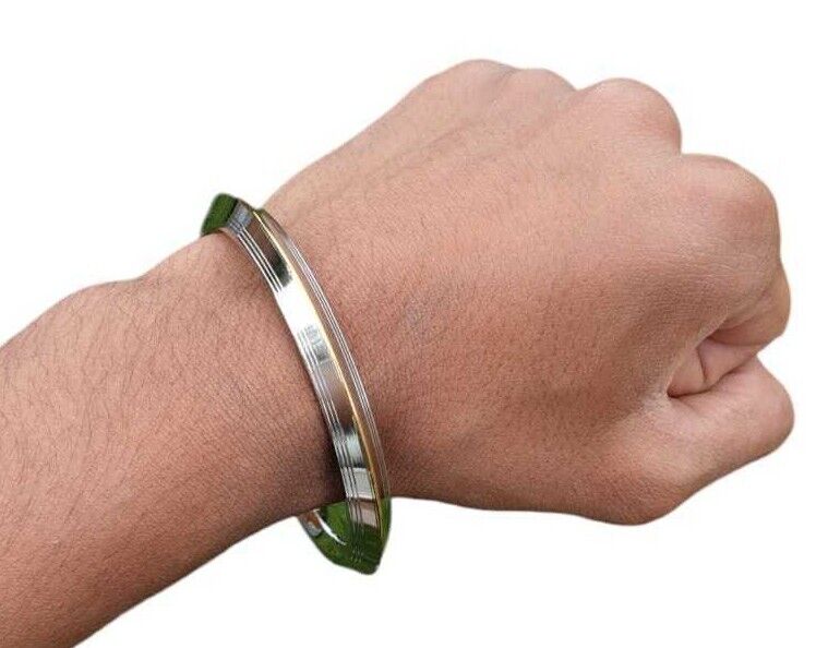 Stainless Steel Kara Lines Design Brass Edge Sikh Bangle Singh Khalsa Kada V38R