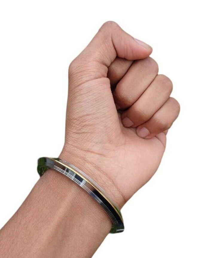 Stainless Steel Kara Lines Design Brass Edge Sikh Bangle Singh Khalsa Kada V38R