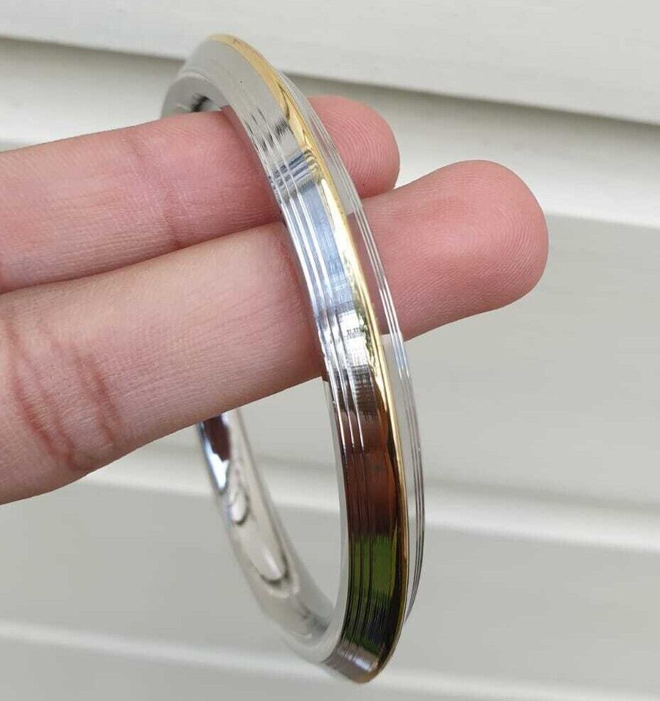 Stainless Steel Kara Lines Design Brass Edge Sikh Bangle Singh Khalsa Kada V38R