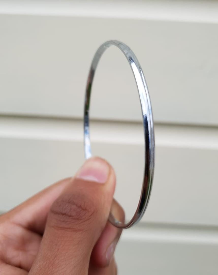 Stunning Chrome Plated Silver Tone very Thin Sikh Khalsa Kara Bracelet Bangle C7