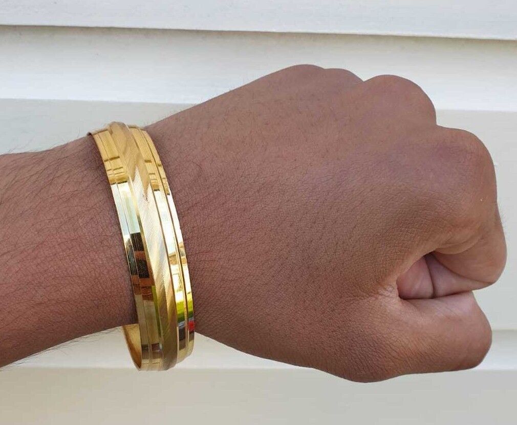 Sikh Kara Gold plated 22ct Look Wide Kada Singh Kaur Khalsa Religious Bangle T15
