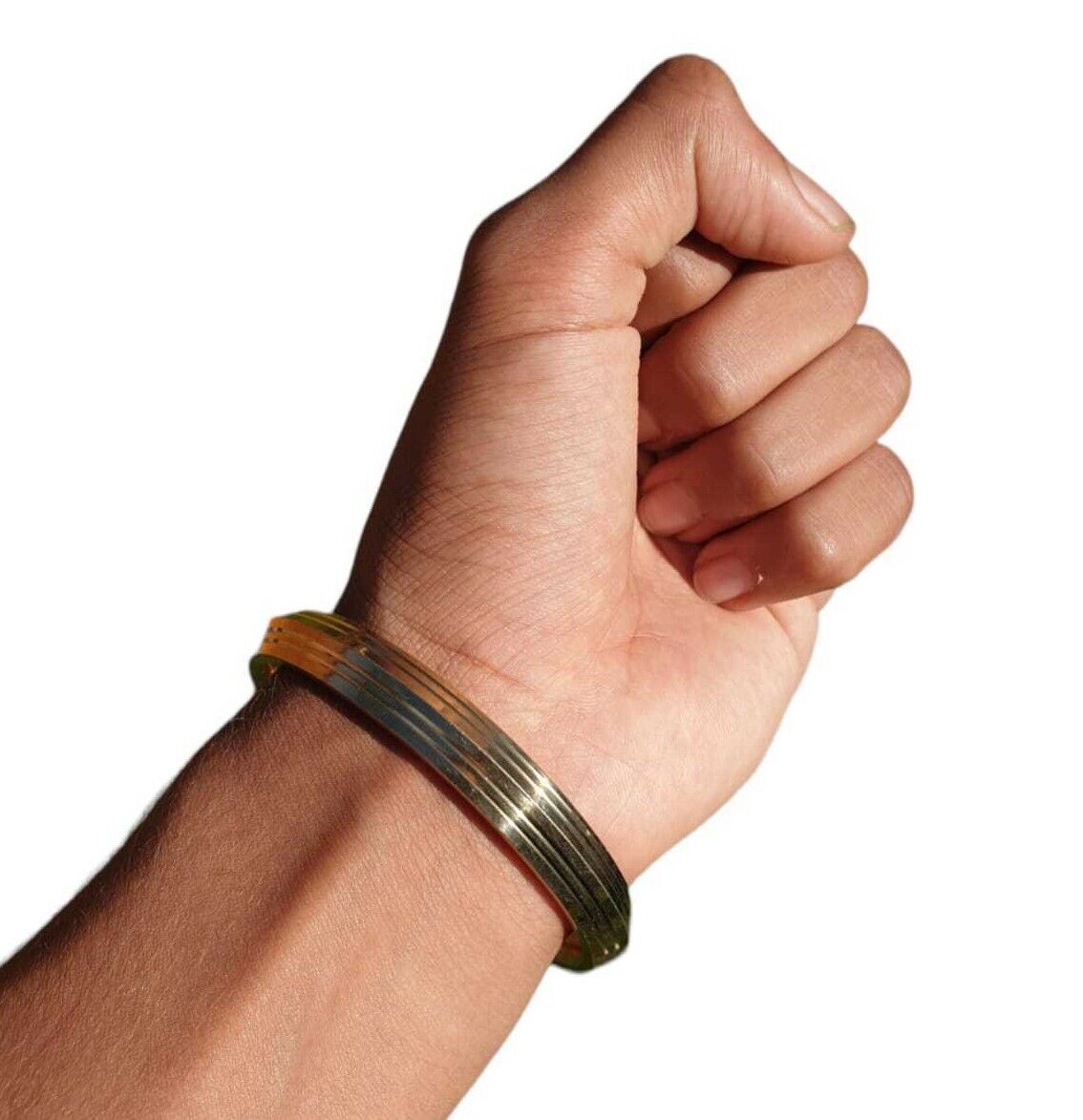 Sikh Brass Kara 22 Ct Gold Look Seven Lines Design Bangle Singh Khalsa Kada S20