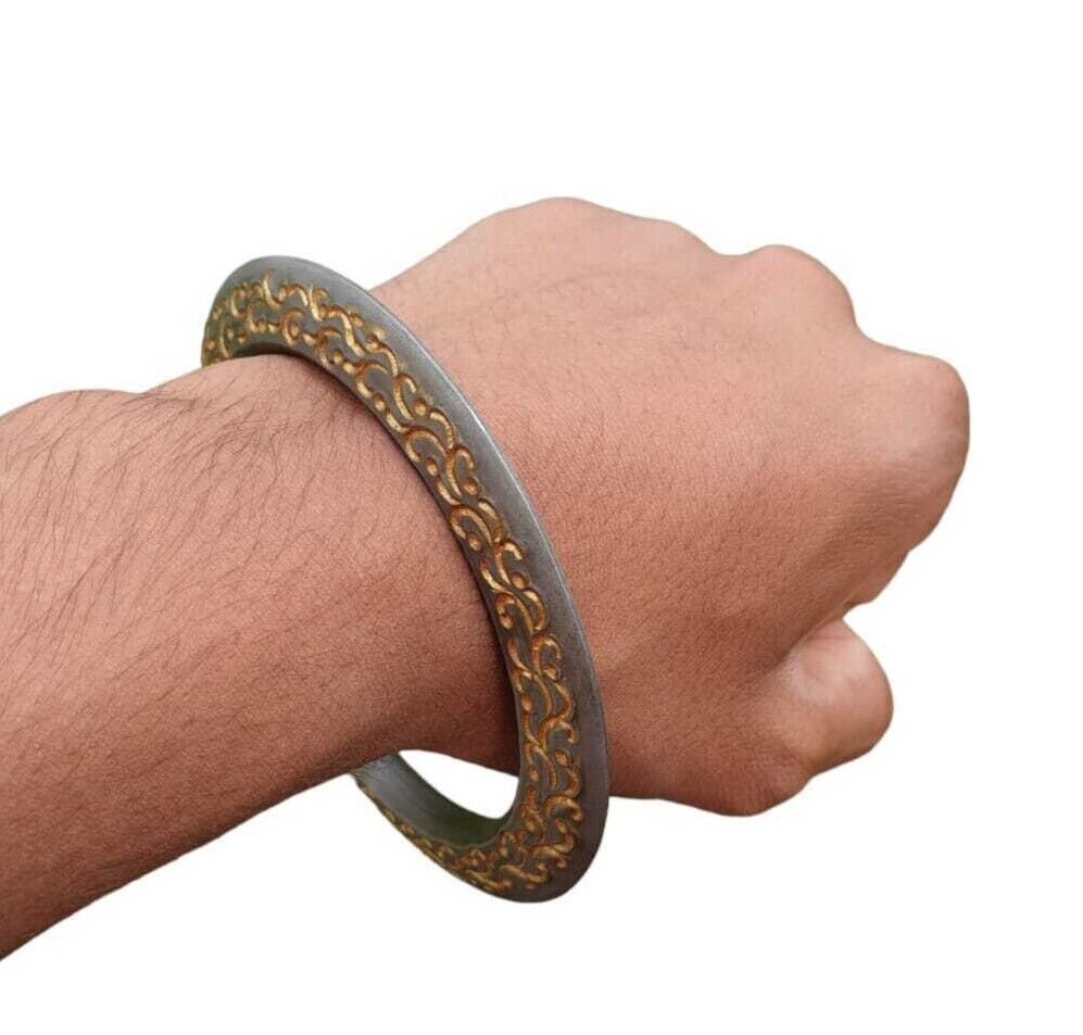 Sarbloh Chakri Kara Engraved Floral Design Punjabi Kada Sikh Singh Bangle S21K Handmade design Loha Kurra