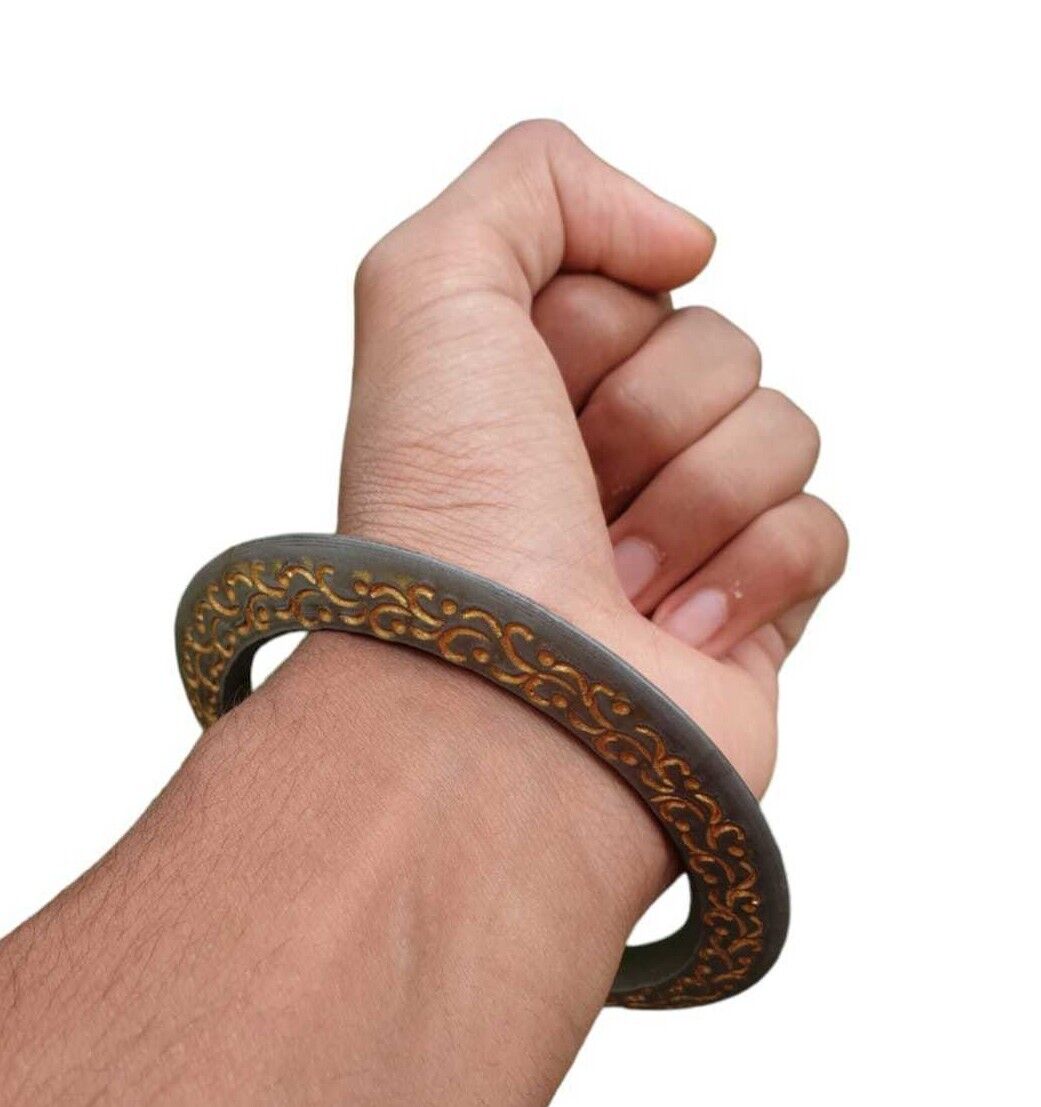 Sarbloh Chakri Kara Engraved Floral Design Punjabi Kada Sikh Singh Bangle S21K Handmade design Loha Kurra