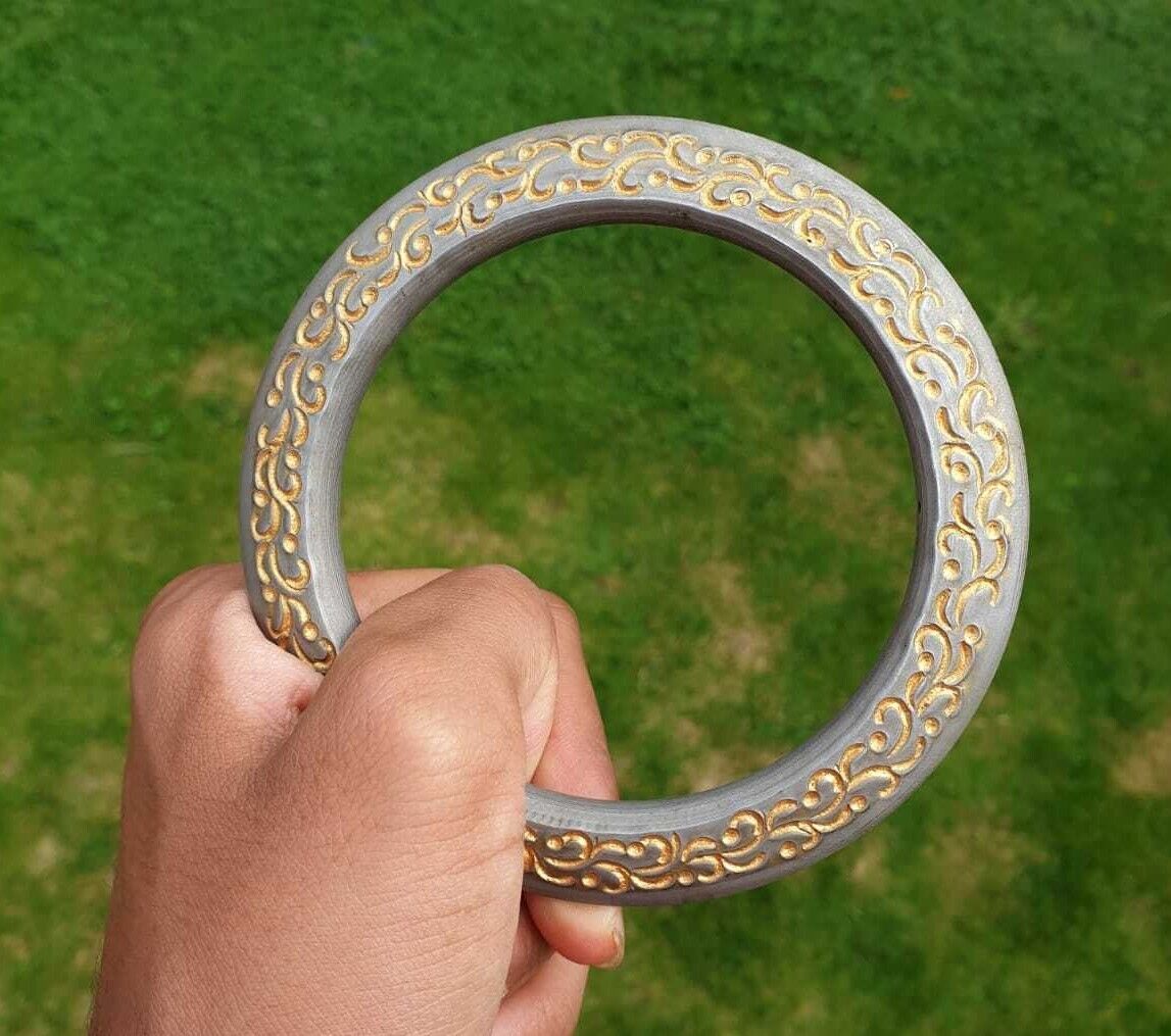 Sarbloh Chakri Kara Engraved Floral Design Punjabi Kada Sikh Singh Bangle S21K Handmade design Loha Kurra