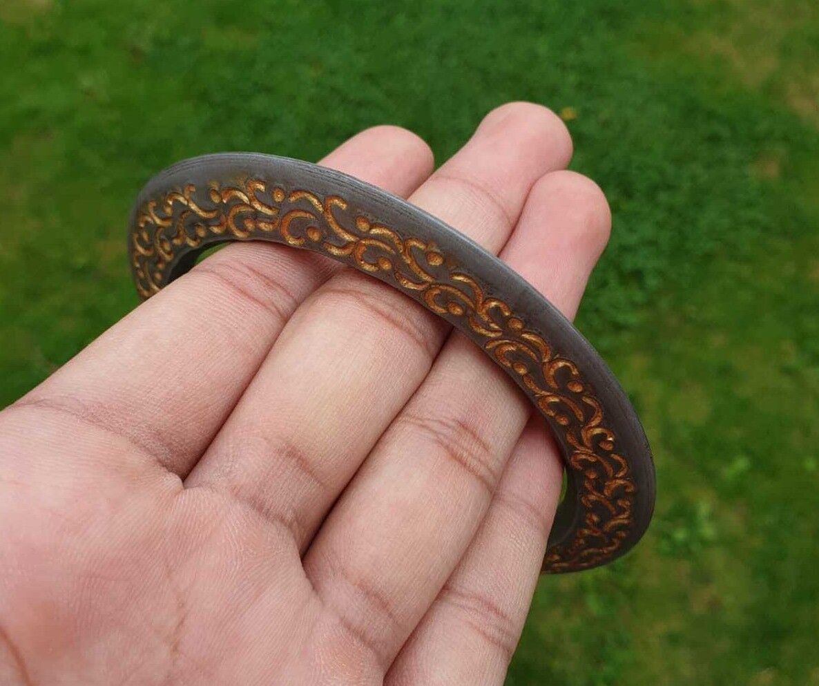 Sarbloh Chakri Kara Engraved Floral Design Punjabi Kada Sikh Singh Bangle S21K Handmade design Loha Kurra