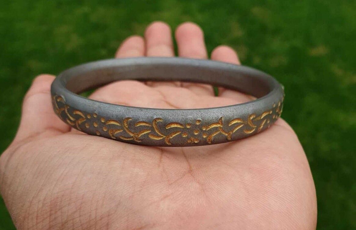 Sarbloh Iron Kara Smooth Round Engraved Sikh Kada Singh Kaur Khalsa Bangle S23K Handmade Karra design