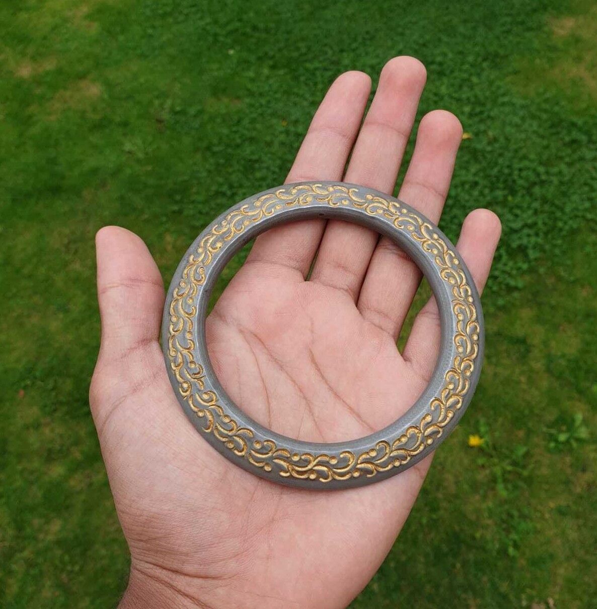 Sarbloh Chakri Kara Engraved Floral Design Punjabi Kada Sikh Singh Bangle S21K Handmade design Loha Kurra