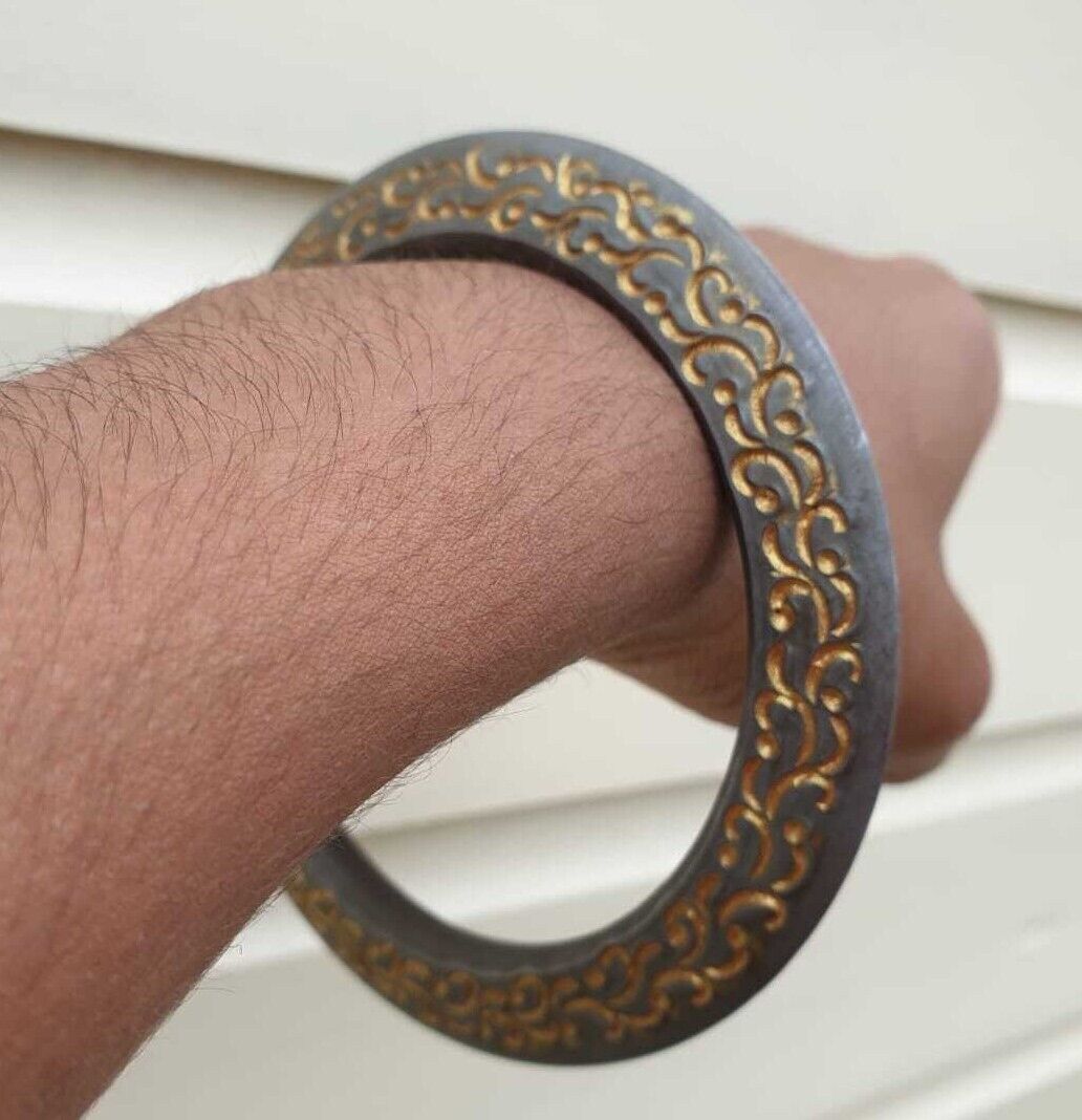 Sarbloh Chakri Kara Engraved Floral Design Punjabi Kada Sikh Singh Bangle S21K Handmade design Loha Kurra