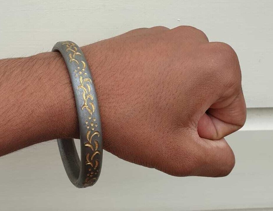 Sarbloh Iron Kara Smooth Round Engraved Sikh Kada Singh Kaur Khalsa Bangle S23K Handmade Karra design